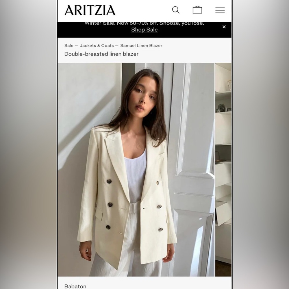 Aritzia Babaton Samuel Double-Breasted Linen Blazer-BNWT
